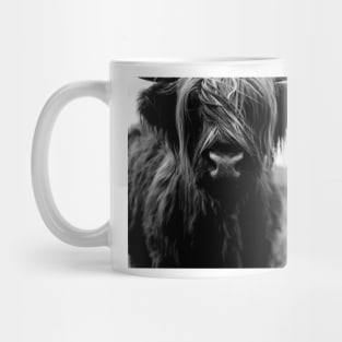 Scottish Highland Cattle Baby - Black and White Animal Photography Mug